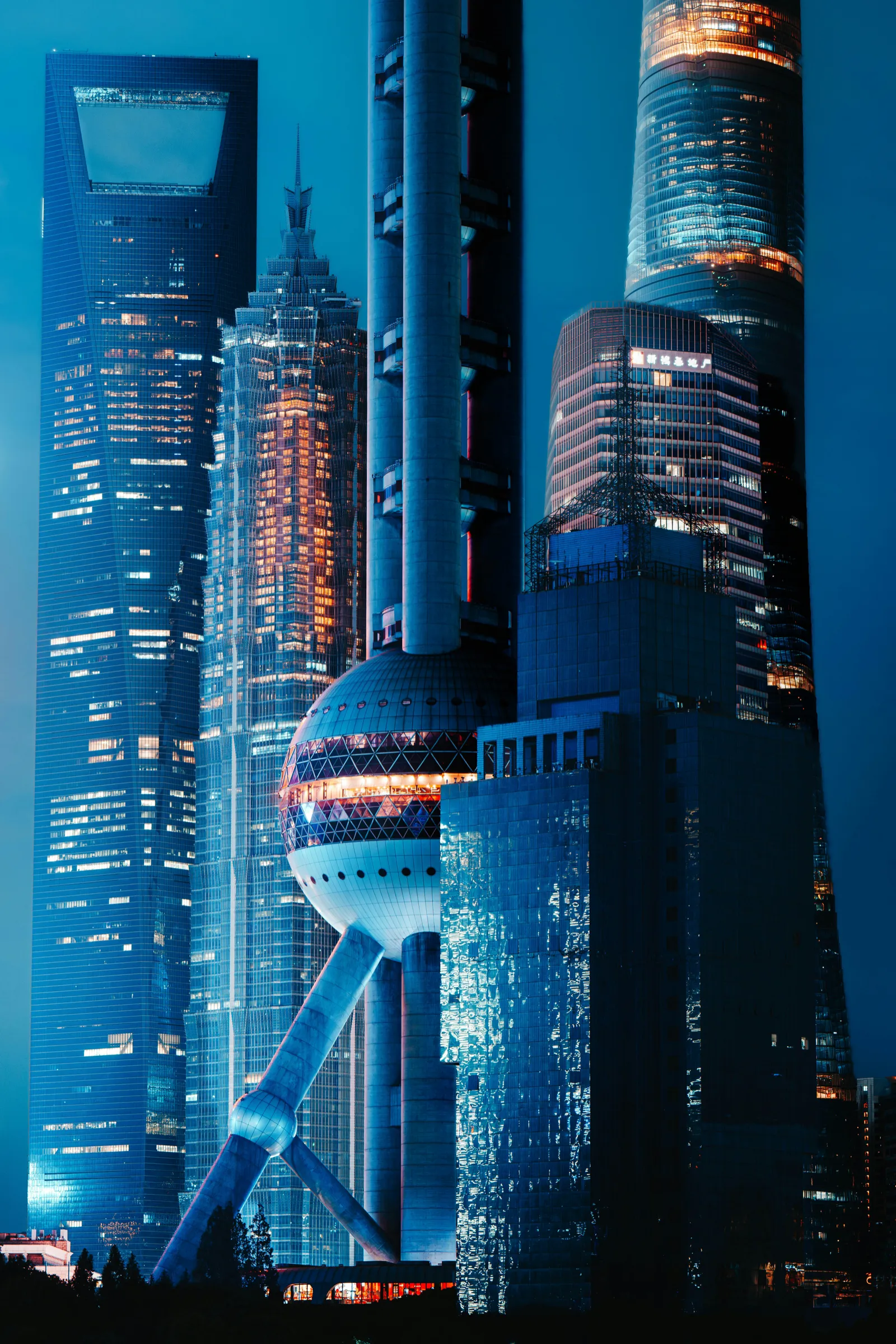 The Bund colonial buildings lit up at night in Shanghai