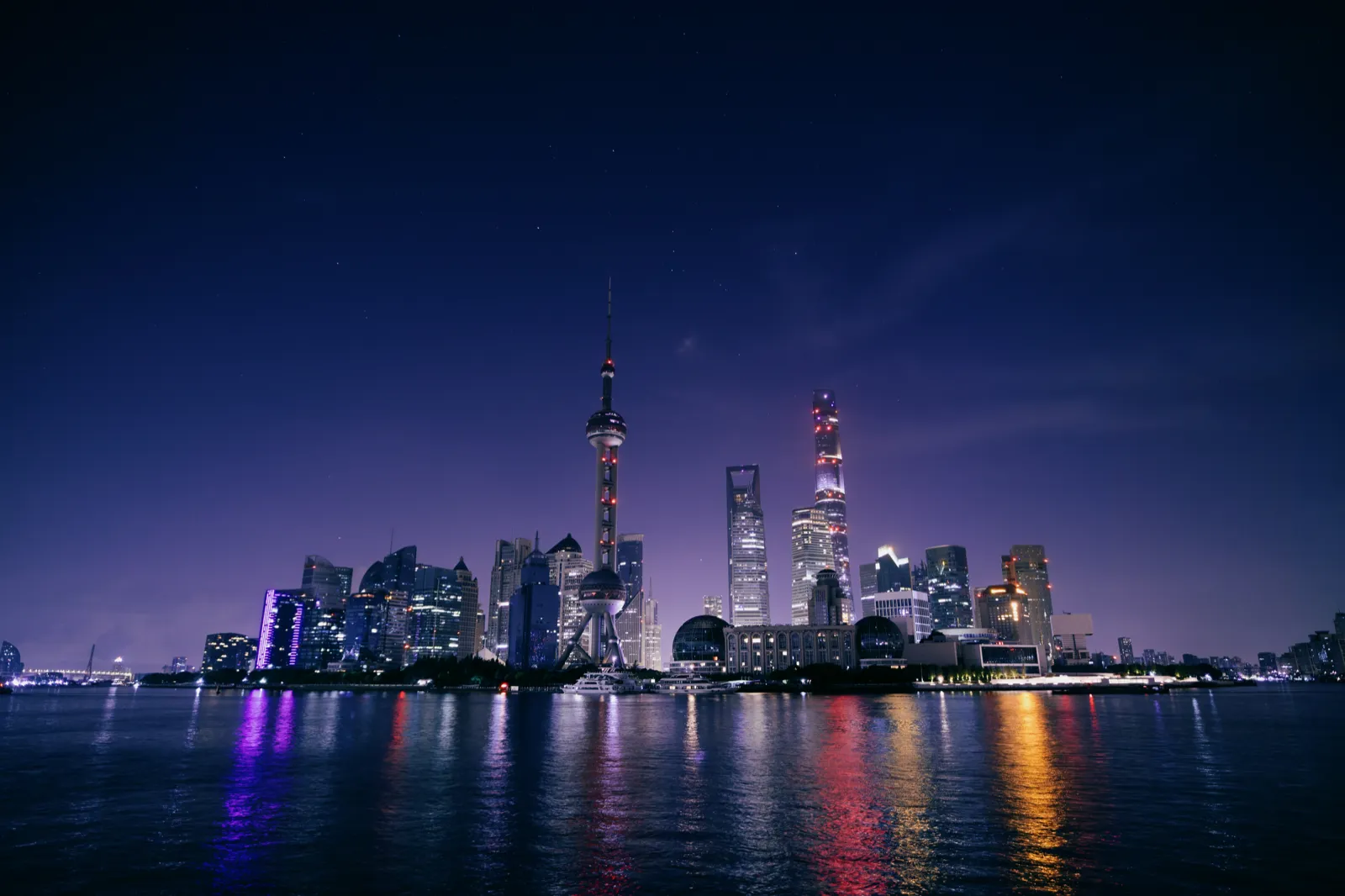 The illuminated Lujiazui skyline in Shanghai at night